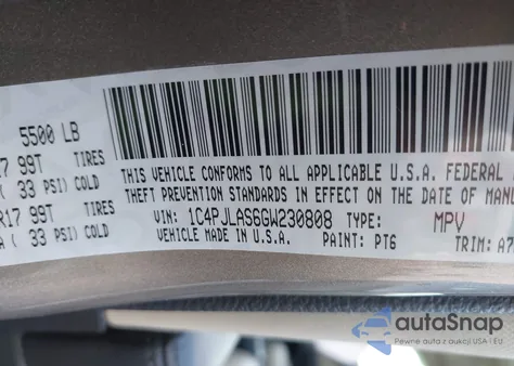 2016 Jeep Cherokee Sport z USA, uszkodzony, nr VIN 1C4PJLAS6GW230808